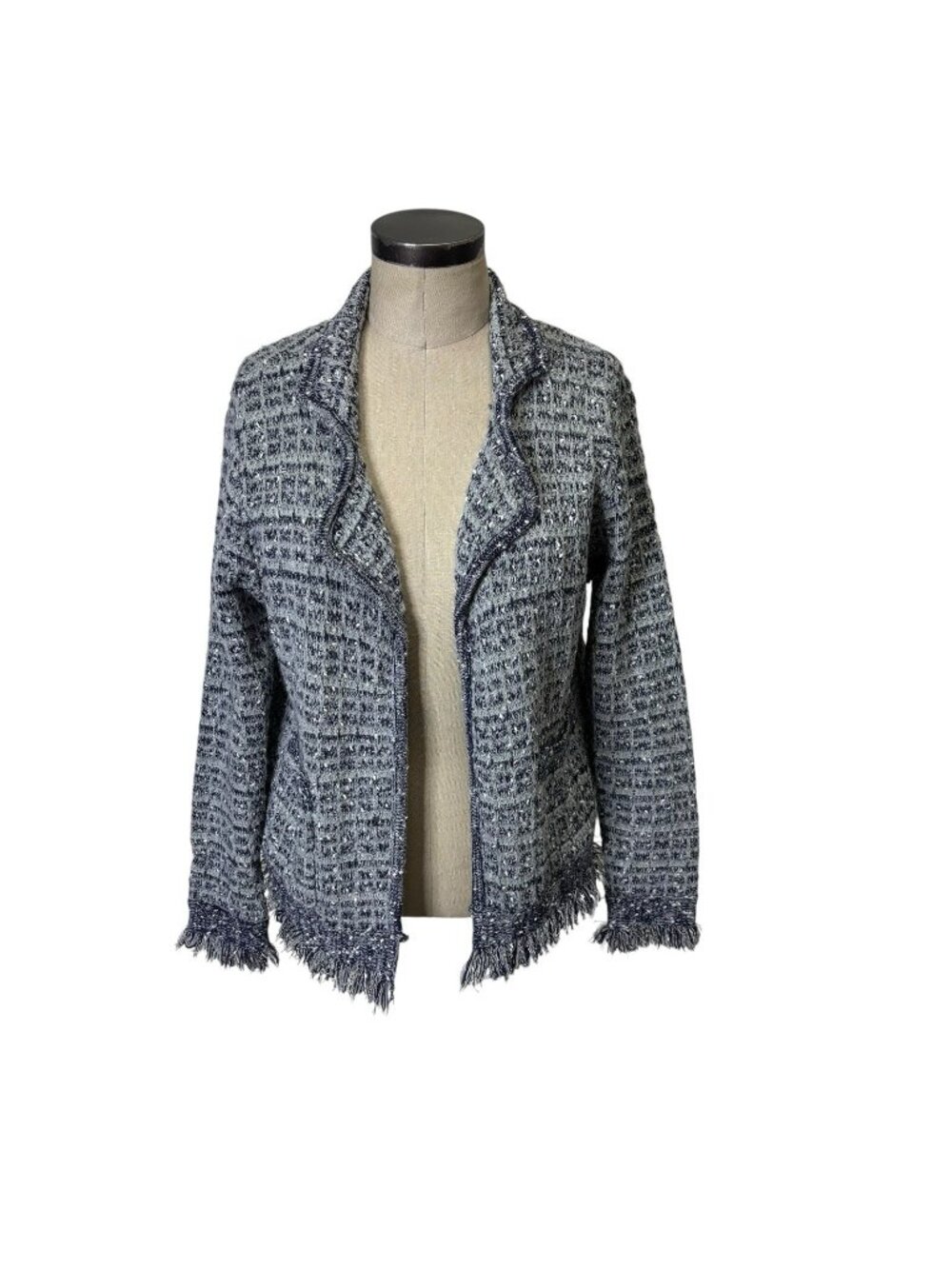 Sioni Tweed Fringe Trim Cardigan Sweater